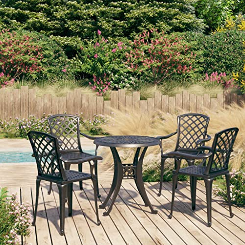 Yunovire 5-TLG. Bistro-Set Aluminiumguss Schwarz, wetterfestes Gartenmöbel-Set mit Schirmloch, Elegantes Design für Balkon, Terrasse, Veranda, Außenbereich, langlebig