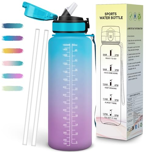 Mulbijeo Trinkflasche 1 5 Liter, Auslaufsicher, Trinkflasche Kohlensäure Geeignet, Sportflasche BPA-Frei, Wasserflasche mit Strohhalm, Flasche Sport für Outdoor, Wandern, Fitness, Radfahren