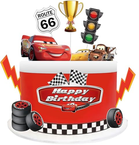 10Pcs Cars Birthday Cake Toppers, Cute Cartoon Cake Decorations, Movie Themed Cupcake Topper, Birthday Party Supplies for Boys and Girls