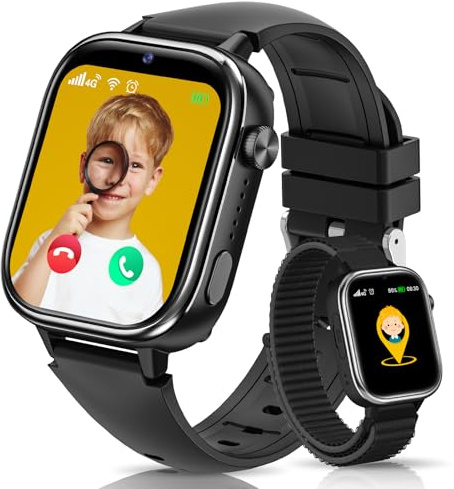 SWGOTA Smartwatch Kinder mit GPS und Telefon, Kinder Smartwatch mit GPS Schulmodus, Kids Smart Watch mit Voice Chat SMS, lP68 Wasserdicht Schrittzähler Wecker SOS (Schwarz)