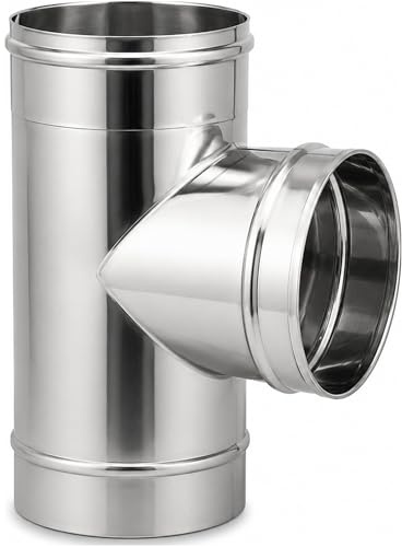 ESTO - Canna Fumaria Inox Ø 120 mm AISI 304 Monoparete – Sistema Modulare per Stufa a Pellet, Camino e Caldaia – Tubi e Accessori in Acciaio Inox (09 - RACCORDO A T CODINO MASCHIO)