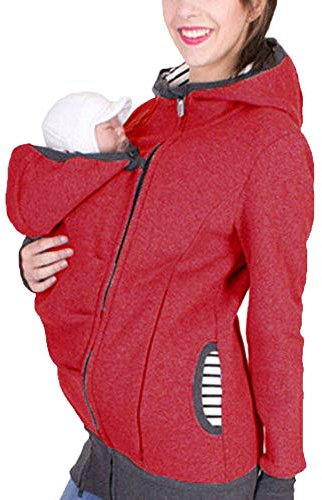 Zalock 3 in 1 Tragejacke Umstandsjacke für Mama und Baby Winter Freizeitjacke Babytrage Umstandsjacke Baumwolle K?nguru Softshell Umstandsmode Fleecejacke mit Kapuze
