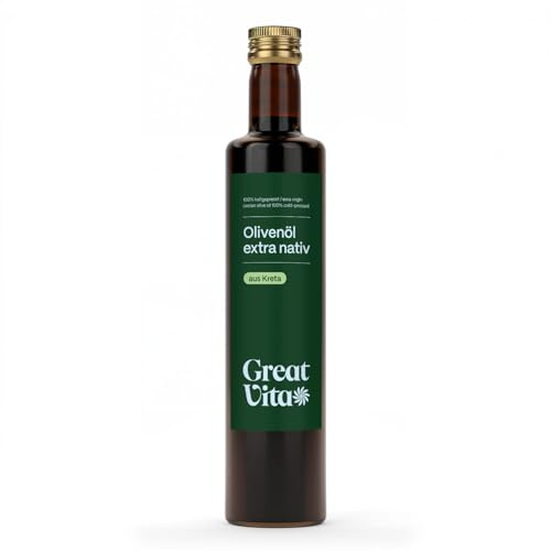 GreatVita Olivenöl extra nativ & kaltgepresst 500 ml | fruchtiges Oliven Öl mit exquisiten Aromen in Glasflasche | Premium Qualität