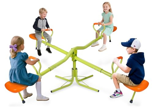 Kids Seesaw Playground Equipment Swivel Teeter Totter with 360 Degree Rotating, Outdoor Fun Play for Kids, Toddlers, Boys, Girls, Children (4 Seats)