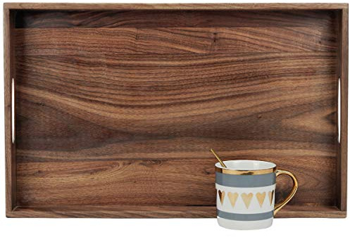 MAGIGO Tablett mit Griffen, rechteckig, 50,8 x 32,3 cm, aus schwarzem Walnussholz, für Tee, Kaffee oder Frühstück im Bett, klassisches dekoratives Serviertablett aus Holz