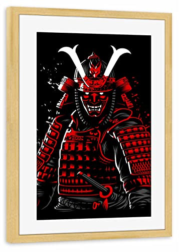 artboxONE Poster mit Rahmen Kiefer 75x50 cm Samurai Red von Albertees - gerahmtes Poster
