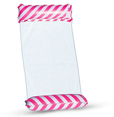 Amaca Gonfiabile Piscina,Amaca Gonfiabile a righe,Amaca Gonfiabile Acqua 4-in-1,Letto Galleggiante Gonfiabile Pieghevole,I Migliori Regali Estivi per Adulti e Bambini (Rosa)