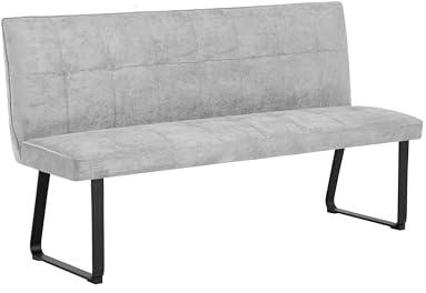 byLIVING Bank TALEA, Bank mit Rückenlehne, B 160, H 92, T 59 cm | Moderne Sitzbank mit einem Webstoff-Bezug hellgrau, Metall Gestell schwarz pulverbeschichtet