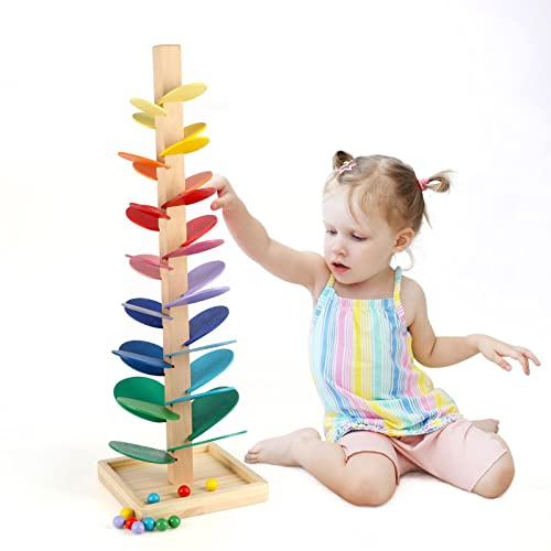 Wondertoys Arbre à Musique en Bois Arc-en-Ciel avec Balle en marbre pour Enfants Filles et garçons