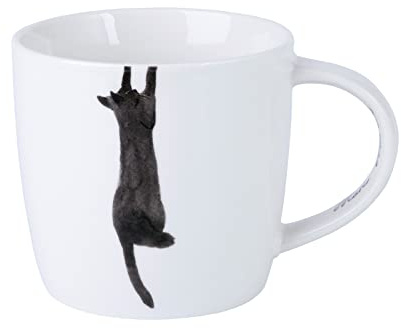 Maxwell & Williams DX1221 Kaffee-Tasse 400 ml – Serie Feline Friends – Porzellan weiß, Katze, hanging on, in Geschenkbox