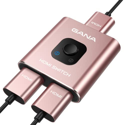 GANA Sdoppiatore HDMI Switch HDMI Splitter 4K Bidirezionale (2 Ingresso a 1 Uscita o 1 in a 2 out) Alluminio Commutatore HDMI Supporta 4K 3D 1080P per TV, Fire stick, Xbox, PS3 PS4 PS5, pink