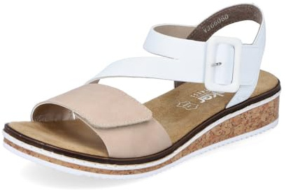 Rieker Femme Sandales V3660, Dame Sandales Fines,Chaussure d'été,Sandale d'été,Confortable,Plate,Beige (Beige Kombi / 60),38 EU / 5 UK