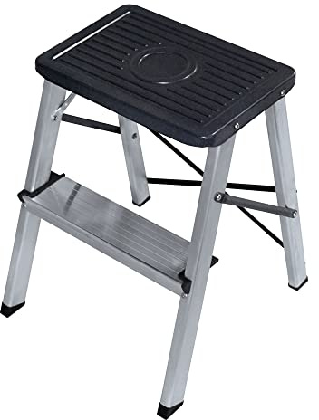Amig - Échelle Pliable 2 Marches en Aluminium | Charge Max 150 kg | Stabilité avec Barres de Serrage | Idéale pour Tâches Ménagères, Aluminium, 2 Marches