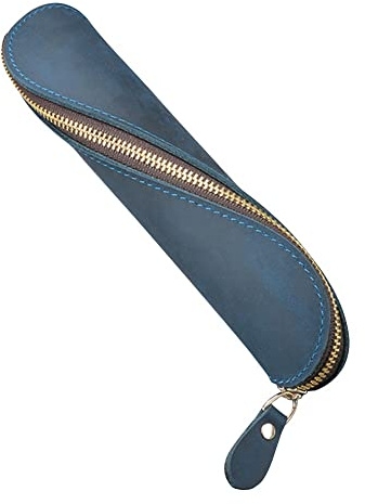 DONGKER Leder Federmäppchen, S-Form Vintage Bleistift Beutel Stifthülle Stifte Etui Stiftehalter Lederetui Stiftetui mit Reißverschluss für Schule, Arbeit, Büro