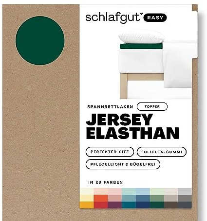 schlafgut Easy Topper Spannbettlaken 180x200 cm Jersey, Green Deep | Bettlaken, Spannbetttuch 200x200, 200x220 cm, Grün, Topper, bis 10 cm Steg, Baumwolle Elasthan, OEKO-TEX