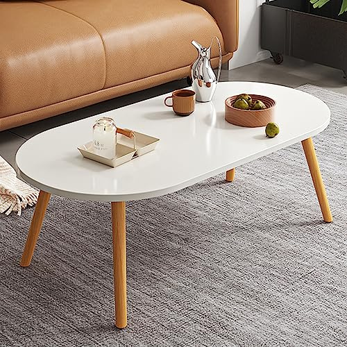 Low Oval Coffee Table,Solid Table Legs, Mid Century Modern Coffee Tables, Centre Table For Living Room, Tea Table, Side Table for Living Room,Small Space, 85x 45 x 40cm (marble white)