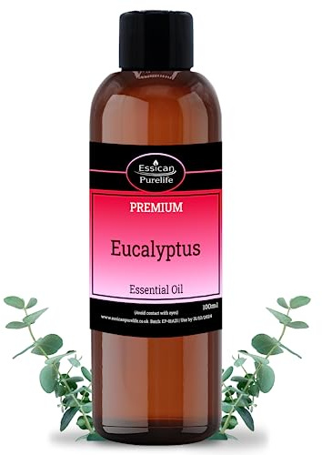 Essican Purelife Eucalyptus Pure Essential Oils 100 ml, Aromatherapy Oils for Candle Making, Soap & Bath Relieving Scent for Haircare & Skincare - Eucalyptus Oil for Sleep, Relax in Amber Bottle