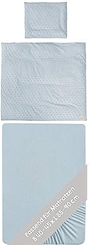 roba Babybettwäsche Lil Planet 80 x 80 cm - 2-teiliges Bettwäsche Set - Bio Baumwolle - GOTS und Oeko-Tex 100 zertifiziert - Hellblau / Sky + roba Spannbettlaken Lil Planet 40 x 90