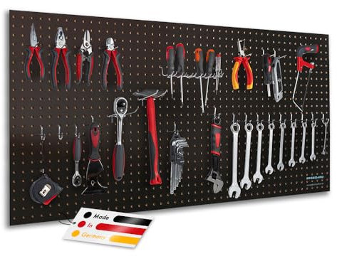 Pegboard 1 St. Werkzeugwand aus Holz (MDF) 120 x 60 x 0,5 cm - Lochung Ø7 mm Lochabstand 25,4 mm - schwarz lackiert - Made in Germany
