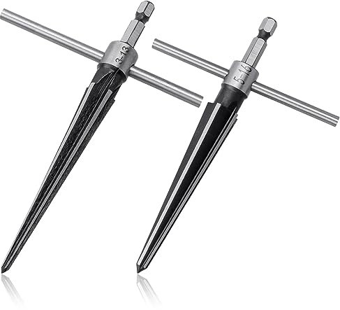 Mesee 2 Pieces T-Handle Taper Reamer Set, T Handle Detachable Tapered Reamers with 1/4 Inch Hex Shank 5 Fluted Chamfer Bridge Pin Hole 3-13mm & 5-16mm Handheld Reaming Guitar Woodworker Luthier Tool