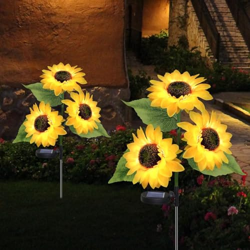 Forlivese 6 Flowers Sunflower Solar Lights Outdoor Garden,2 Pack Solar Flower Lights Outdoor Garden,Waterproof IP65,for Flowerbed Pathway Patio Porch Lawn Cemetery Decorations