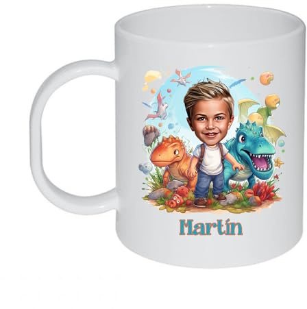 Kembilove Taza plástico infantil personalizada Caricatura – Taza niña plástico – Vasos plástico niños personalizados – Taza plástico – Taza infantil (Dinosaurio)