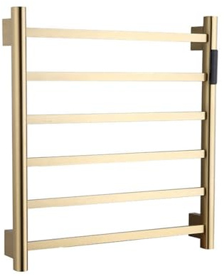 SWHC Electric Heated Towel Rail, Digital Display Touch Control Electric Towel Radiator Wall Mounted Thermostatic Radiator Towel Rail Stainless Steel Towel Warmer Brushed Gold