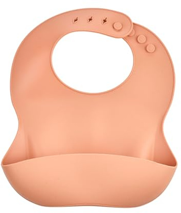 Thermobaby - Bavoir En Silicone - Avec Récupérateur - Souple - Bavoir Ajustable Et Facile à Nettoyer - Pêche