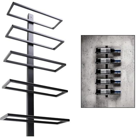 catrinaz® Wand-Weinregal für 5 Flaschen – Hängendes Weinregal aus Hochwertigem Stahl – Matt Schwarz – Industrielles Design – Platzsparend & Dekorativ