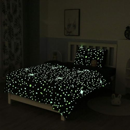 Homemissing Ensemble de literie à Motif d'étoiles pour Enfants 135x200 cm Lumineux Fille garçon Étoile Housse de Couette Briller dans l'obscurité Parure de Lit Microfibre, 1 taie d'oreiller 80x80cm