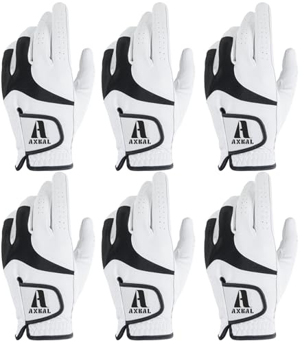 AXKAL Lot de 6 gants de golf pour homme droitier et gauche en cuir cabretta toutes saisons, respirants, durables, flexibles, prise en main, doux et confortables (blanc, taille XL, gauche)