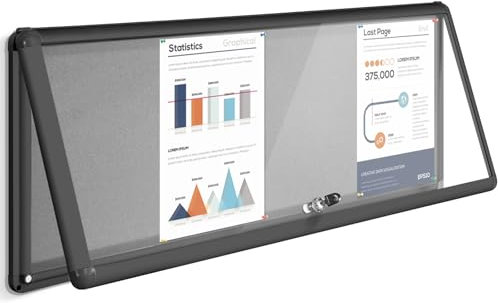 EVERSUPPLY Enclosed Bulletin Board,Lockable Noticeboard with Locking Door,Wall Display Case for Indoor, Tamperproof and Shatter Resistant, Black, Aluminum Frame, 38 x 14 in