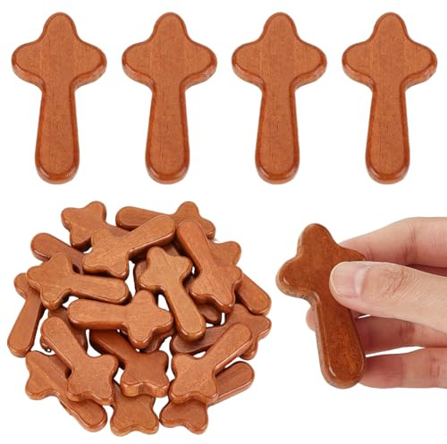 AHANDMAKER 20 Stück Kleine Holzkreuze Zum Halten von Handkreuzen, 2.4,(1) cm, Tragbare Gebetskreuze, Taschenkreuze Aus Holz Zum Halten von Händen als Dekoration Für Zu Hause, Geschenk, Sattelbraun