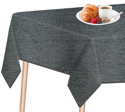 LeapBeast Tischdecke Leinenoptik, Abwaschbar & Wasserabweisend, Fleckschutz Tischtuch für Garten, Outdoor, Esstisch & Wohnzimmer (Dunkelgrau, 140x240cm)