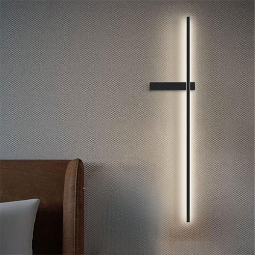 LED Wandleuchte Schwarz Lange Dimmbar Wandlampe Innen Minimalistische Modern mit Fernsteuerung Wandlicht Aluminium Wohnzimmer Linear Wandbeleuchtung für Kinderzimmer Schlafzimmer (Rechts,100cm)