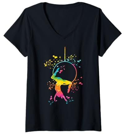 Damen Aerialist Colorsplash Aerial Ring Kinder Lyra Aerial Hoop T-Shirt mit V-Ausschnitt