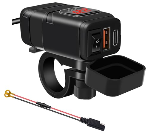 ALLWSLucky Cargador USB Motocicleta, 18W QC3.0 30W PD Toma USB Moto Impermeable, Cargador de movil para Moto con Interruptor y Voltímetro LED Indicador para SUV Marino Barcos (Rojo)