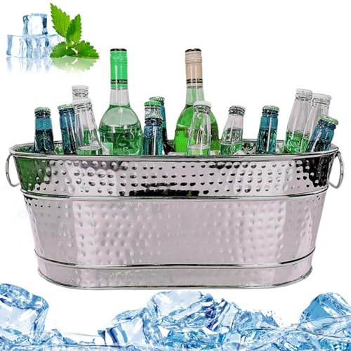 Bebida Tina Food Food Safe Galvanized Galvanized con manijas de 15qt cubo de champán Resistente a la óxido ＆ Cubos de hielo resistentes para fiestas Mantenga la bebida de hielo durante 8 horas sumini