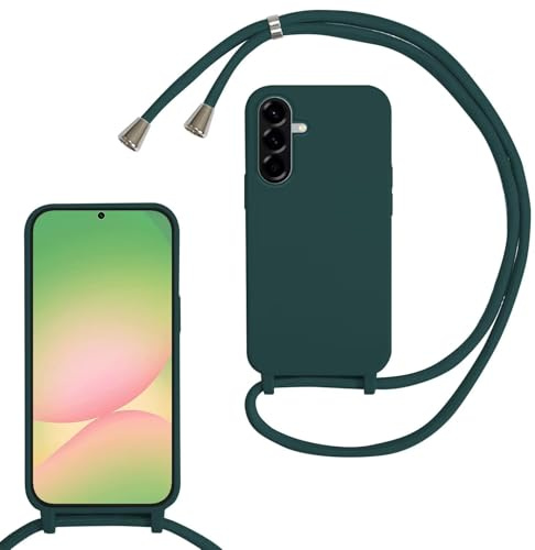 SLWYF Compatible with Samsung Galaxy A17 Crossbody Lanyard Case, Liquid Silicone Protective Phone Case with Strap Adjustable Neck Cord Necklace Soft Cover for Samsung Galaxy A17, Dark green