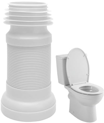 RANJIMA Tubo di collegamento WC flessibile, set di collegamento WC bianco regolabile, lunghezza scarico WC da 250 a 500mm, tubo di collegamento universale per scarico WC, sifone per scarico WC