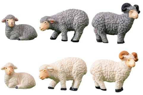 Hemobllo 6 pièces Miniature Moutons Résine Figurines Décoratives Animales pour Jardin Miniature et Micro Paysage Modèles de Moutons Adorables pour Décoration Extérieure et Intérieure