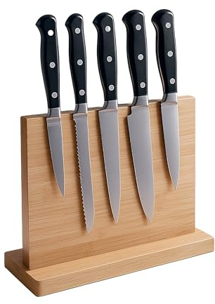 Bloque para Cuchillos Relaxdays magnético, Doble Cara, bambú, 22 x 30 x 10 cm, Soporte para Cuchillos de 20 cm, Natural