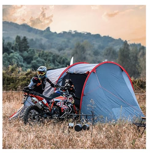 QSTGX Motorcycle Camping Tent Portable Motorcycle Tent Spacious Front Porch Dual Side Entrances Streamlined Teardrop Design Dimensions 250x185x476 cm