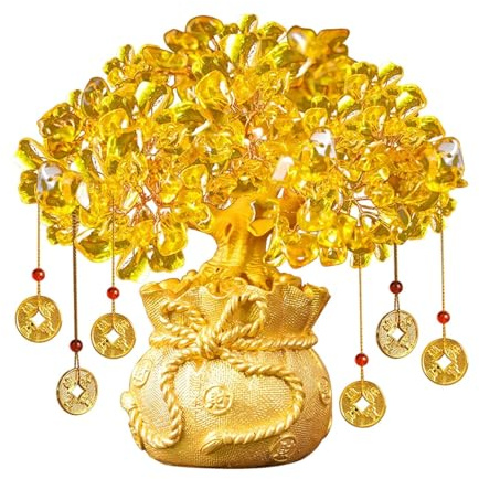 Folpus Albero dei Soldi Feng Shui, pianta in Vaso, Borsa della, Decorazione Artificiale per Negozio, Ristorante, casa, Regalo di Apertura, 19x10x22 Cm