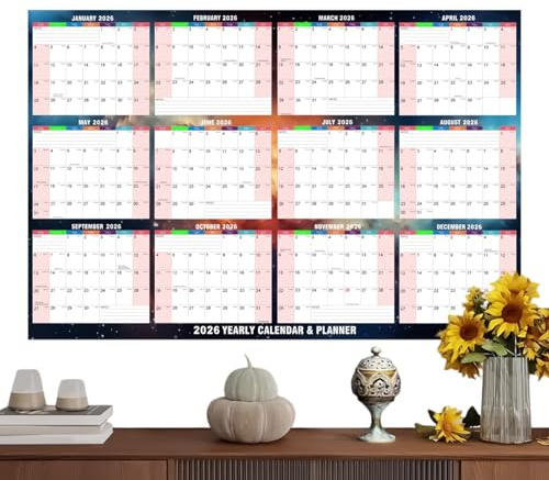 Calendario de Pared 2026 - Planificador de borrado en de doble cara de 12 meses, organizador anual de 86 x 61 cm | Calendario de pared reutilizable con 4 bolígrafos para mantener hábitos, salud