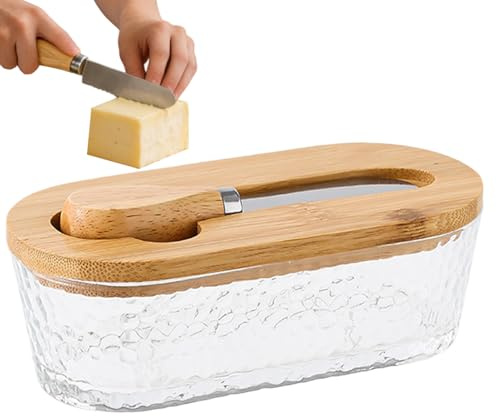 Mantequillera, 300ml Transparente Hermético Cuadrado Estilo Antiguo, Recipientes de Vidrio para Alimentos y Almacenamiento de Queso, para Hogar Oficina Apartamento Residencia Universitaria Picnic Camp