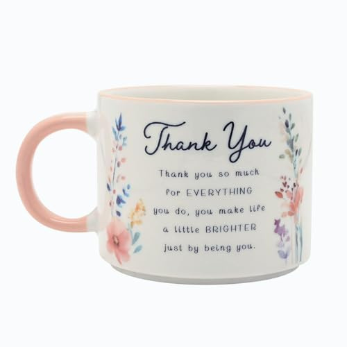 Domkora Thank You Coffee Mug - Floral Ceramic Coffee Cup with Verse - Thank You Gifts for Women - 11oz Flower Mug 325ml Stoneware Tea Cup - Branded Gift Box Birthday Mother's Day