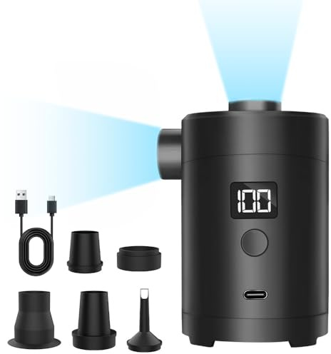 Elektrische Luftpumpe für Luftmatratze, Wiederaufladbare Akku Luftpumpe Luftmatratze mit 5 Düse, 4000mAh Luftpumpe Elektrisch für Camping, Schlauchboot, Planschbecken Pool, Schwimmring