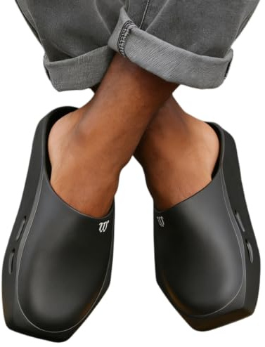 Fryloo Tofflor herr fyrkantig tå plattform clogs, ett stycke Eva stängd glidskenor, halkfri casual streetwear sommar utomhus hemmaskor-svart-39