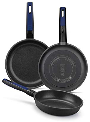 BRA Advanced | Set 3 Poêles 18|22|26 cm, Noir,Fonte d’Aluminium avec Revêtement Antiadhésif Profile Renforcé sans PFOA, Compatible Tous Feux Dont Induction